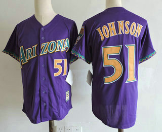 Men's Arizona Diamondbacks #51 Randy Johnson 2001 Purple Stitched MLB Throwback Majestic Cooperstown Collection Jersey