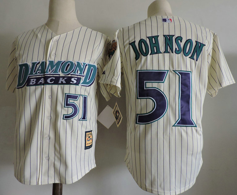 Men's Arizona Diamondbacks #51 Randy Johnson Cream 1999 Cooperstown Collection Stitched MLB Throwback Jersey