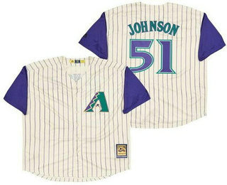 Men's Arizona Diamondbacks #51 Randy Johnson Cream Cooperstown Throwback Cool Base Jersey