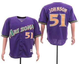 Men's Arizona Diamondbacks #51 Randy Johnson Purple Stitched MLB Throwback Cooperstown Collection Jersey