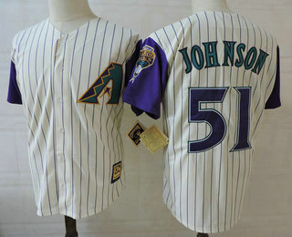 Men's Arizona Diamondbacks #51 Randy Johnson Retired Cream With Purple Pinstripe Cooperstown Baseball Jersey