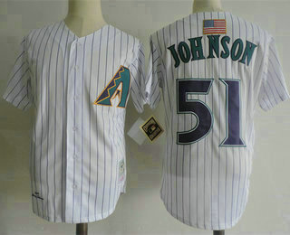 Men's Arizona Diamondbacks #51 Randy Johnson Retired White With Purple Pinstripe Cooperstown Baseball Jersey