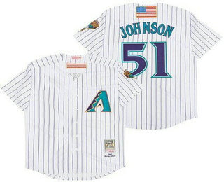 Men's Arizona Diamondbacks #51 Randy Johnson White 2001 Throwback Jersey