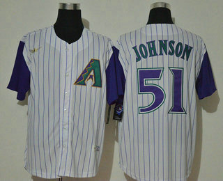 Men's Arizona Diamondbacks #51 Randy Johnson White Cooperstown Collection Throwback  Stitched Nike MLB Jersey