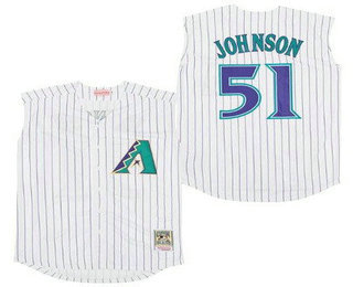 Men's Arizona Diamondbacks #51 Randy Johnson White Sleeveless Throwback Jersey