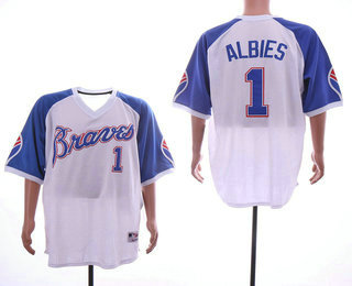 Men's Atlanta Braves #1 Ozzie Albies 1974 White Stitched MLB Throwback Jersey By Mitchell & Ness