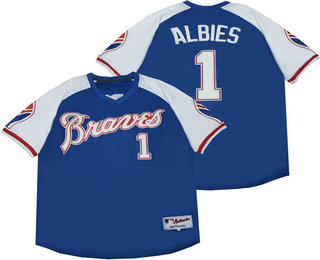 Men's Atlanta Braves #1 Ozzie Albies Blue Pullover Stitched MLB Turn Back the Clock Jersey