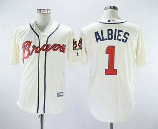 Men's Atlanta Braves #1 Ozzie Albies Cream Cool Base Stitched Baseball Jersey