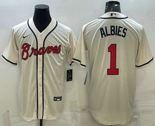 Men's Atlanta Braves #1 Ozzie Albies Cream Stitched MLB Cool Base Nike Jersey