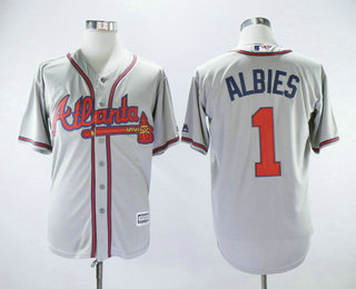 Men's Atlanta Braves #1 Ozzie Albies Grey Road Stitched MLB Cool Base Jersey