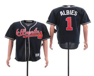 Men's Atlanta Braves #1 Ozzie Albies NEW Navy Blue Stitched MLB Cool Base Jersey