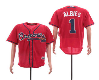 Men's Atlanta Braves #1 Ozzie Albies NEW Red Stitched MLB Cool Base Jersey