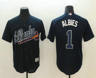 Men's Atlanta Braves #1 Ozzie Albies Navy Blue Alternate Stitched MLB Cool Base Jersey