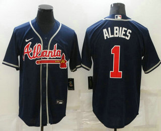 Men's Atlanta Braves #1 Ozzie Albies Navy Blue Stitched MLB Cool Base Nike Jersey