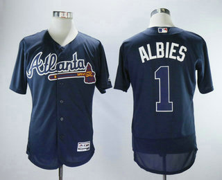 Men's Atlanta Braves #1 Ozzie Albies Navy Blue Stitched MLB Flex Base Jersey