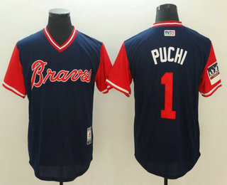 Men's Atlanta Braves #1 Ozzie Albies Puchi Navy-Red 2018 Players' Weekend Authentic Team Jersey