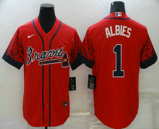 Men's Atlanta Braves #1 Ozzie Albies Red 2021 City Connect Stitched Cool Base Nike Jersey