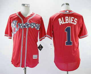 Men's Atlanta Braves #1 Ozzie Albies Red Stitched MLB Cool Base Jersey