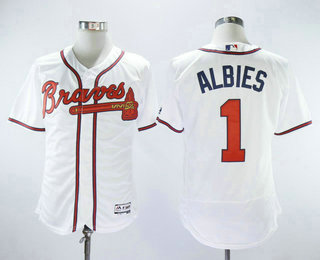 Men's Atlanta Braves #1 Ozzie Albies White Home Stitched MLB Flex Base Jersey