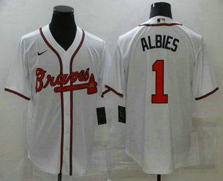 Men's Atlanta Braves #1 Ozzie Albies White Stitched MLB Cool Base Nike Jersey