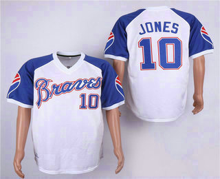 Men's Atlanta Braves #10 Chipper Jones 1974 White Stitched MLB Throwback Jersey By Mitchell & Ness