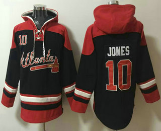 Men's Atlanta Braves #10 Chipper Jones Black Ageless Must Have Lace Up Pullover Hoodie