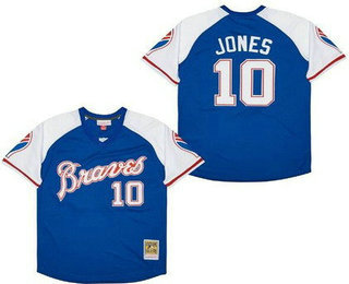 Men's Atlanta Braves #10 Chipper Jones Blue White Throwback Jersey