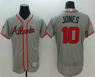 Men's Atlanta Braves #10 Chipper Jones Gray Fashion Stars & Stripes 2016 Flexbase MLB Independence Day Jersey