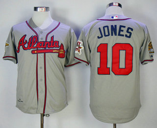 Men's Atlanta Braves #10 Chipper Jones Gray Road Throwback 1995 World Series With 30th Patch Stitched MLB Mitchell & Ness Jersey