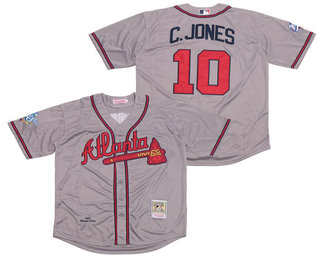 Men's Atlanta Braves #10 Chipper Jones Gray Road Throwback 1999 World Series Stitched MLB Mitchell & Ness Jersey