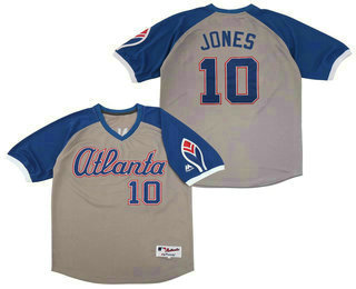 Men's Atlanta Braves #10 Chipper Jones Gray With Blue Pullover Stitched MLB Turn Back the Clock Jersey