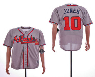 Men's Atlanta Braves #10 Chipper Jones Grey Road Stitched MLB Cool Base Jersey