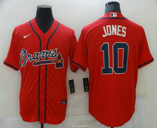 Men's Atlanta Braves #10 Chipper Jones Red Stitched MLB Cool Base Nike Jersey