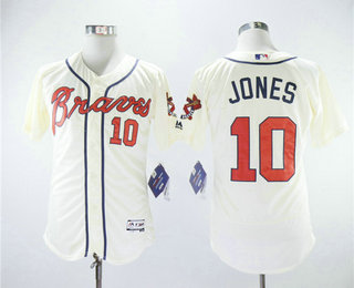 Men's Atlanta Braves #10 Chipper Jones Retired Cream Stitched MLB Flex Base Jersey