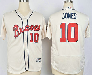 Men's Atlanta Braves #10 Chipper Jones Retired Cream Stitched MLB Majestic Flex Base Jersey