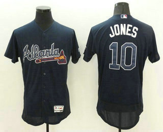 Men's Atlanta Braves #10 Chipper Jones Retired Navy Blue 2016 Flexbase Majestic Baseball Jersey