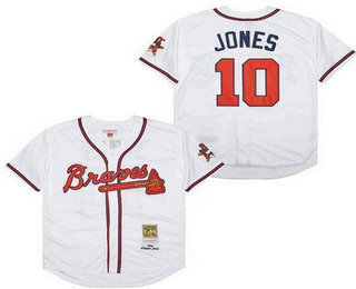 Men's Atlanta Braves #10 Chipper Jones White 1995 Throwback Jersey