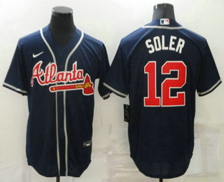 Men's Atlanta Braves #12 Jorge Soler Navy Blue Stitched MLB Cool Base Nike Jersey