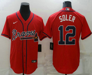 Men's Atlanta Braves #12 Jorge Soler Red Stitched MLB Cool Base Nike Jersey