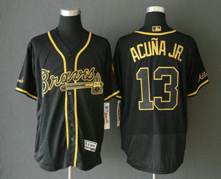 Men's Atlanta Braves #13 Ronald Acuna Jr. Black Gold Stitched MLB Flex Base Jersey