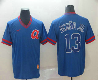 Men's Atlanta Braves #13 Ronald Acuna Jr. Blue Nike Cooperstown Collection Legend V Neck Jersey