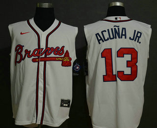 Men's Atlanta Braves #13 Ronald Acuna Jr. Cream 2020 Cool and Refreshing Sleeveless Fan Stitched MLB Nike Jersey