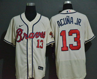 Men's Atlanta Braves #13 Ronald Acuna Jr. Cream Stitched MLB Flex Base Nike Jersey