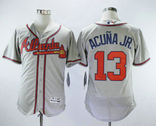 Men's Atlanta Braves #13 Ronald Acuna Jr. Gray Road Stitched MLB Flex Base Jersey