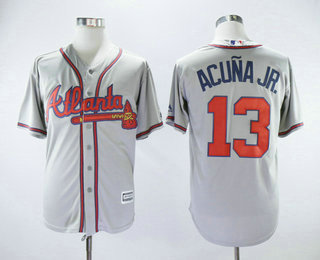 Men's Atlanta Braves #13 Ronald Acuna Jr. Grey Road Stitched MLB Cool Base Jersey