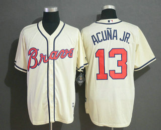 Men's Atlanta Braves #13 Ronald Acuna Jr. NEW Cream Stitched MLB Cool Base Jersey