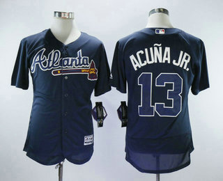 Men's Atlanta Braves #13 Ronald Acuna Jr. Navy Blue Stitched MLB Flex Base Jersey