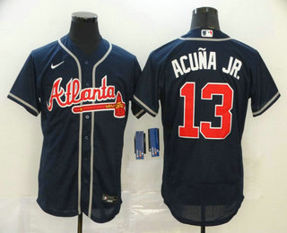 Men's Atlanta Braves #13 Ronald Acuna Jr. Navy Blue Stitched MLB Flex Base Nike Jersey