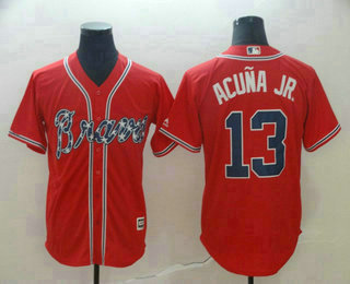 Men's Atlanta Braves #13 Ronald Acuna Jr. Red Stitched MLB Cool Base Jersey