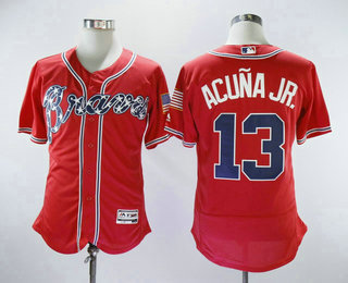 Men's Atlanta Braves #13 Ronald Acuna Jr. Red Stitched MLB Flex Base Jersey